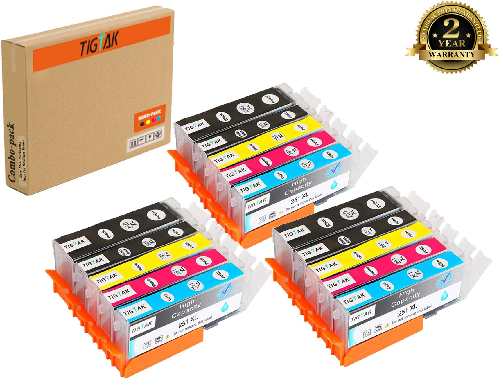 Tigtak 15 Pack Compatible Canon PGI-250XL PGI250 XL CLI-251XL CLI251 XL Ink Cartridge Replacement for Canon Pixma IP7220 IP8720 IX6820 MG5420 MG5422 MG5500 MG5520 MG5522 MG5620
