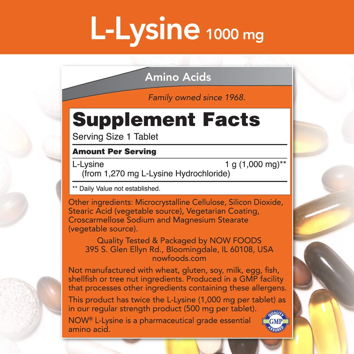 NOW Foods Supplements, L-Lysine (L-Lysine Hydrochloride) 1,000 mg, Double Strength, Amino Acid, 100 Tablets: Health & Personal Care