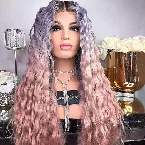 Amazon Sanwer ウィッグ グラデーションウェーブカーリー人工毛 ファッションウィッグ 調節可能なバックル付き ブラックグラデーション ピンク ロングウィッグ カーリーウィッグ コーンウィッグ ロングウィッグ 耐熱 繊維人工毛ウィッグ 付け毛 ロング ゆるふわ 巻き髪