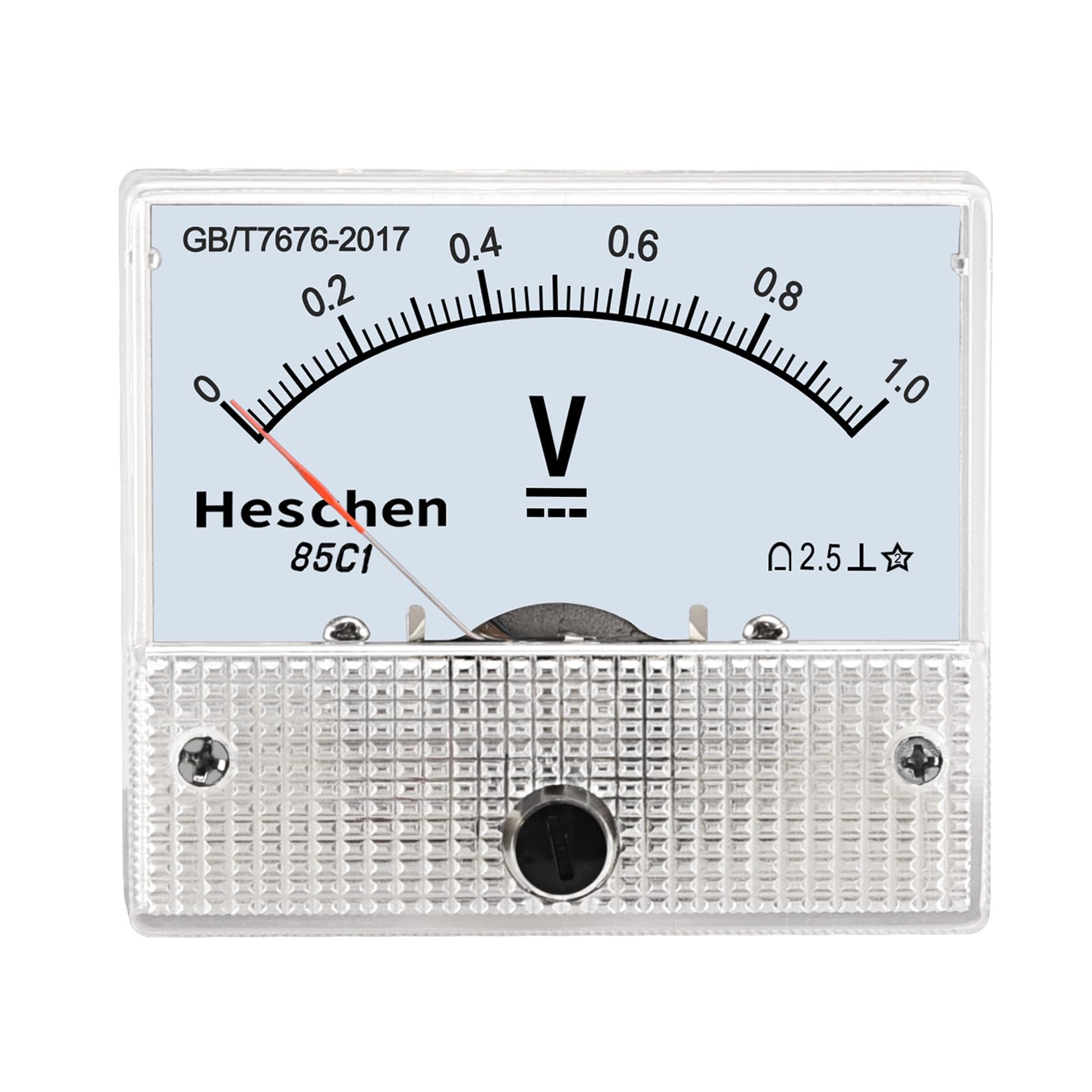 Heschen 85C1-1V Rectangle Panel Mounted Voltage Meter Voltmeter Tester DC 0-1V Class 2.5 White