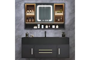TIZAZO 42IN Modern Black Bathroom Vanity with Sink Set - Bathroom Vanity with 2 Drawer, LED Lights & Intelligent Defogging Mi