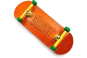 SPITBOARDS 34 mm Fingerboard Complete Wood Pro Set-Up (Pre-Assembled, 5-Layers), Pro Trucks, CNC Bearing Wheels, Foam Grip Tape, (Deck: Orange, Trucks: Yellow, Wheels: Green)