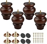 Btowin 4" Solid Wood Furniture Legs 4Pcs Glazed Bun Feet w/ 5/16" Bolts & Plates view 1