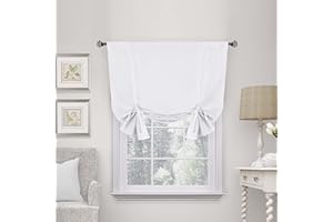 H.VERSAILTEX White Blackout Tie Up Curtains Thermal Insulated Balloon Roman Shade Bathroom Window Adjustable Rod Pocket for Small Window 46 Inch by 63 Inch,Pure White