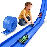 Flex Track 15 Ft Flexible Race Track for Kids 3+,Compatible 1/64 Car Track | Portable Car Track with Strong Suction Cups, Roll Up Race Track for Indoor &amp; Outdoor Play（Blue)