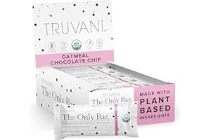 Truvani Plant Based Snack Bars | Oatmeal Chocolate Chip 12 Pack | 6g Protein | USDA Organic and Vegan | The Only Bar | Dairy, Soy, and Gluten Free | Individually Wrapped