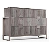 LGHM Fluted Dresser for Bedroom with 6 Drawers, Modern 6 Drawers Dressers with Semicylinder Fluted, Solid Chest of Drawers, 50" W Dresser with Bold Steel Frame, Metal Handles, Gray