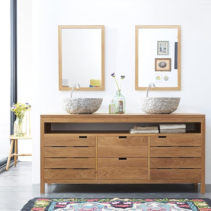 Eiche Massiv Badezimmer Waschtisch Unterschrank Schrank Regalen Neu