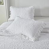 Brandream Quilted Pillow Shams Cotton Set of 2 White Standard Size Ruffle Farmhouse Decorative Pillow Covers Full Queen Size
