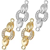 SEWACC 4Pcs Fold Over Clasps Micro Brass Micro Pave Zirconia Extender Clasps Jewelry Fastener Extension for Jewelry Making