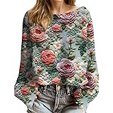 TIAFORD Women's Off Shoulder Unique Multicolor Boho Floral Print Sweatshirt Cozy Long Sleeve Oversized Fit Stylish Tops