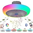 Ceiling Fans with Lights and Remote Bluetooth, RGB Dimmable LED Enclosed Ceiling Fans for Kids Room, with Bluetooth Speaker And 3 Colors Led Light, 3 Wind Speed & App-Timing Setting, White 17.7''