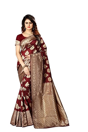 ShopperShopee Womens Kanchipuram Art Silk Saree With Unstitched Blouse Piece (pari-24_Maroon)