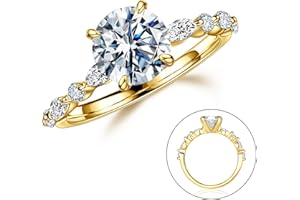 MOOSEA Round Moissanite Rings for Women, 1-3ct D Color VVS1 Clarity Lab Created Ring 925 Sterling Silver Marquise and Round Side Stone Moissanite Engagement Rings for Women Jewelry Gifts for Her