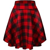 EXCHIC Women's Casual Stretchy Flared Mini Skater Skirt Basic A-Line Pleated Midi Skirt