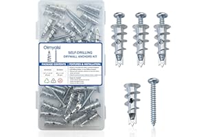 OIMYALSI 60 PCS Self-Drilling Drywall Anchors with #8 x 1-1/4" Screws – Heavy-Duty Zinc Alloy Anchors Kit for Drywall, Sheetrock & Hollow Walls, No Pre-Drilling Needed