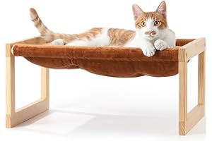 FUKUMARU Cat Bed, Plush Velvet Cat Beds for Indoor Cats, Wooden Cat Hammock, 21 x 16.5 Inch Cat Couch, Suitable for Cats, Dog
