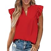 Zenlonr Womens Summer Tops 2026 Casual V Neck Ruffle Cap Sleeve Blouse Shirts Solid Color Tunic Tops