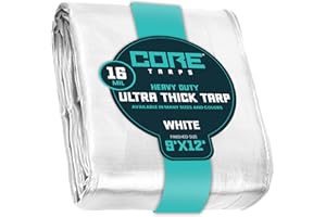 Core Tarps Extra Heavy Duty 16 Mil Tarp Cover, Waterproof, UV Resistant, Rip and Tear Proof, Poly Tarpaulin with Reinforced Edges for Roof, Camping, Patio, Pool, Boat (White 9′ X 12′)
