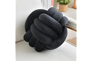 LUSJNGE Decorative Throw Knot Pillow Ball for Home Chair Sofa Aesthetic Round Velvet Knotted Pillow Cushion (Black, 8 inches)