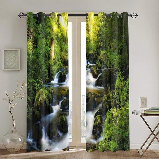 Amazon.com: TURSHEOW Blackout Curtains Panels Green Forest Waterfall