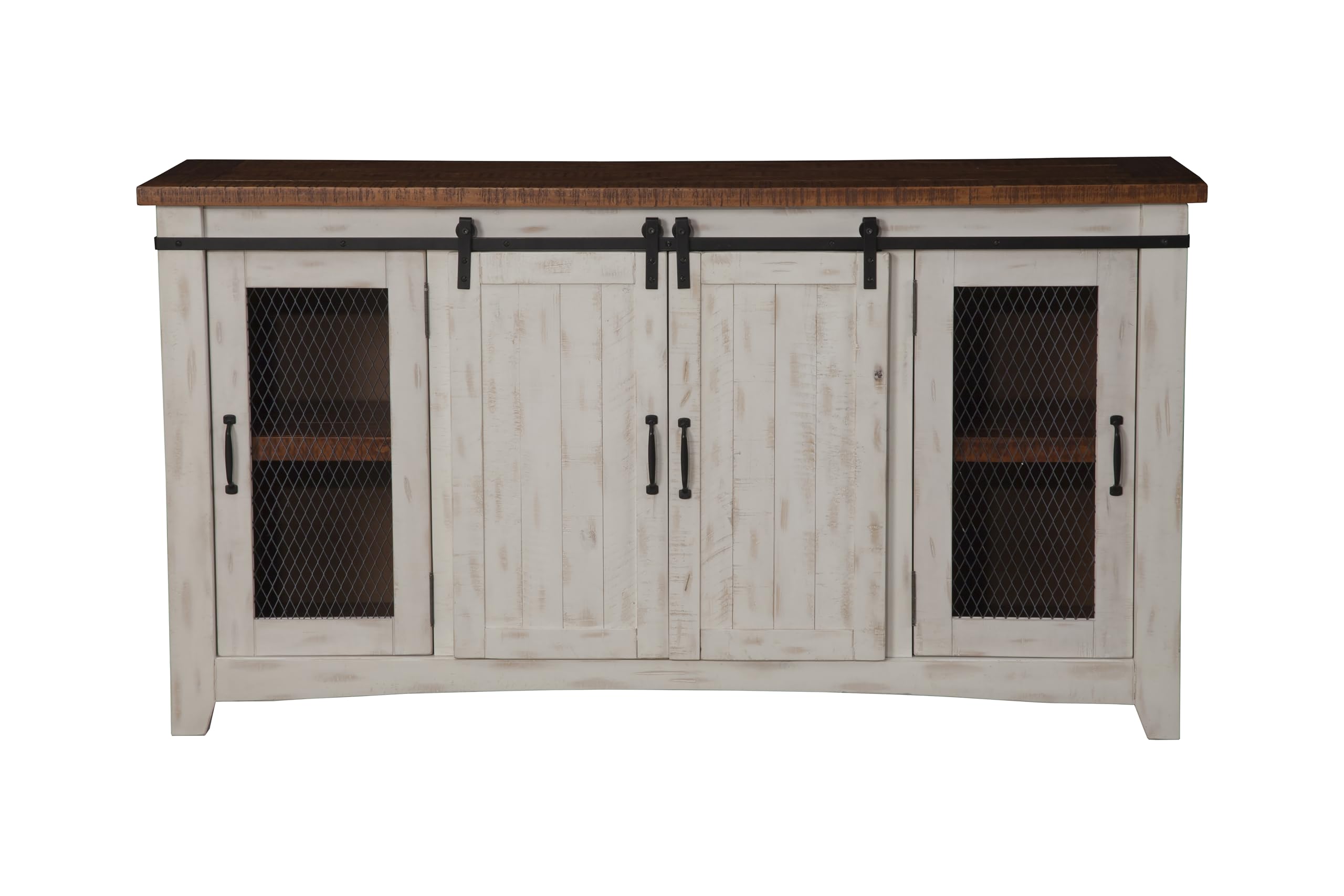 Photo 1 of Martin Svensson Home Rustic 65” Solid Wood TV Stand with Storage, White and Aged Distressed Pine