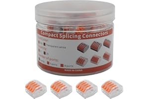 YQSIYU Lever Nuts Wire Connectors, 4 Port Splicing Connectors, 28-12AWG Lever Nuts Set, Electrical Wire Connectors with Transparent White Shell and Orange Handle, Pack of 25