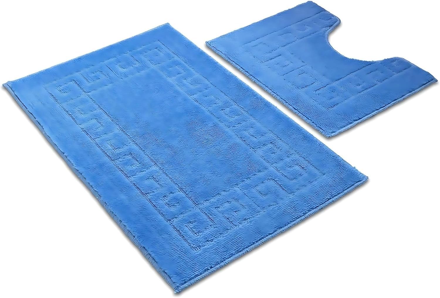 Paradise Products Greek Style Bath Mat Set 2-Piece Non-Slip Bathroom Mats, Shower Mat & Pedestal Mat Soft Washable Quick-Dry Bath Mats for Bathroom Floor Anti-Mould Bath Rug Set (Blue)