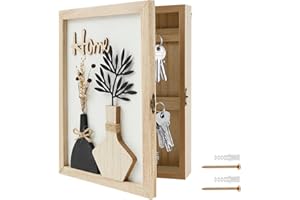 Wall Mount Decorative Wooden Key Cabinet, Rustic Key Card Hanger Organizer, Decorative Wooden Key Box with 6 Hooks for Home E