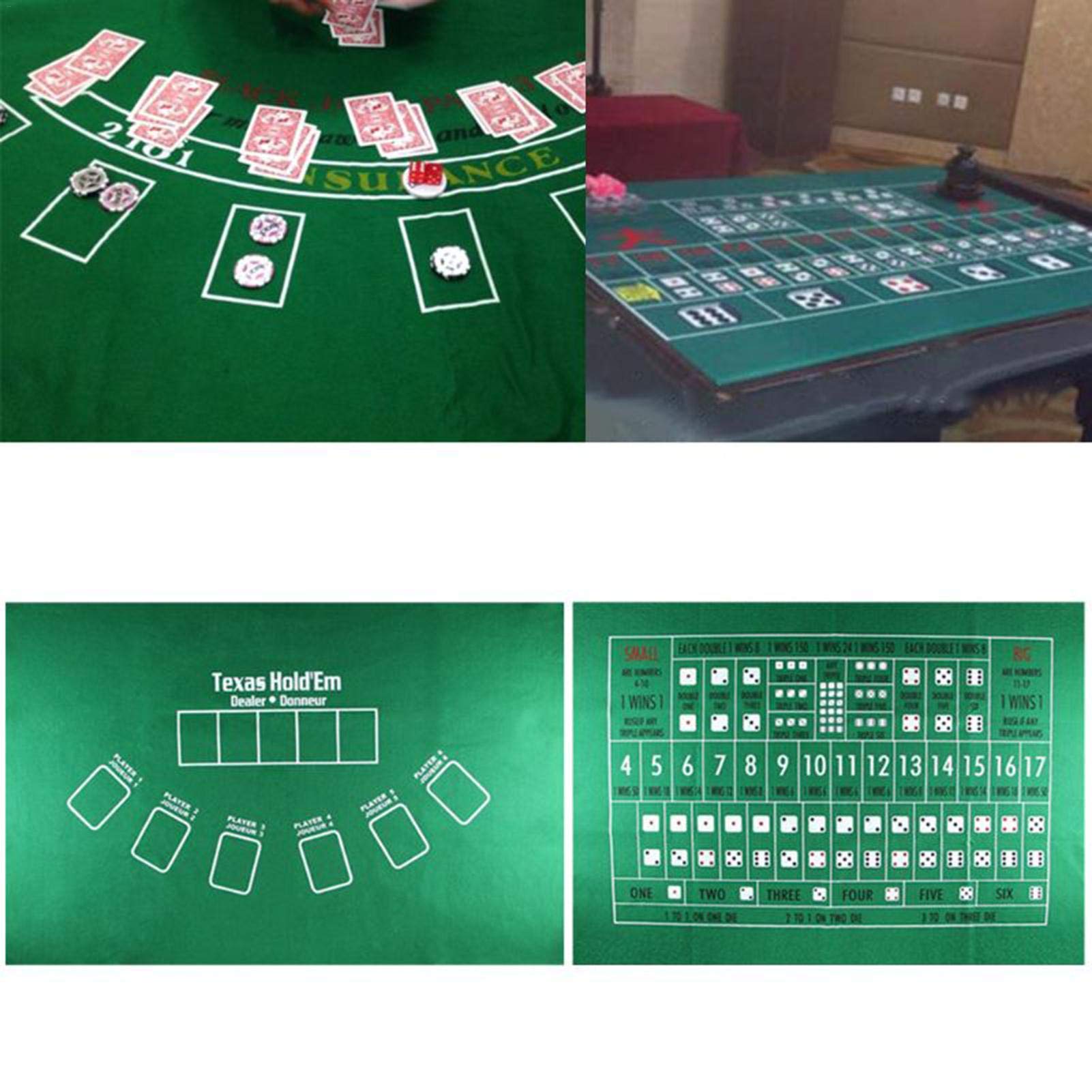 Texas Hold'em Poker Mat Portable Poker Table Top Foldable Card Game Mat, Smooth Premium, Noise Reduction, Ideal For Card Games Everywhere 60×90cm (Green)