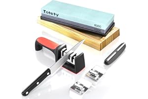 TOTETY Whetstone, Sharpening Stone, Knife Sharpening Stone, Whetstone Knife Sharpener, Kitchen Knife Sharpener, Dual Grit 1000/6000 Water Stone with Non-Slip Base, Wet Stone, Knife Sharpener&Angle Guide
