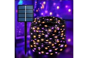 SELARLYT 200LED Solar Halloween Lights，78FT Orange& Purple String Lights，Solar Fairy Lights with 8 Modes， Halloween Lights Outdoor Waterproof for Bedroom Patio Garden Party Yard Decoration