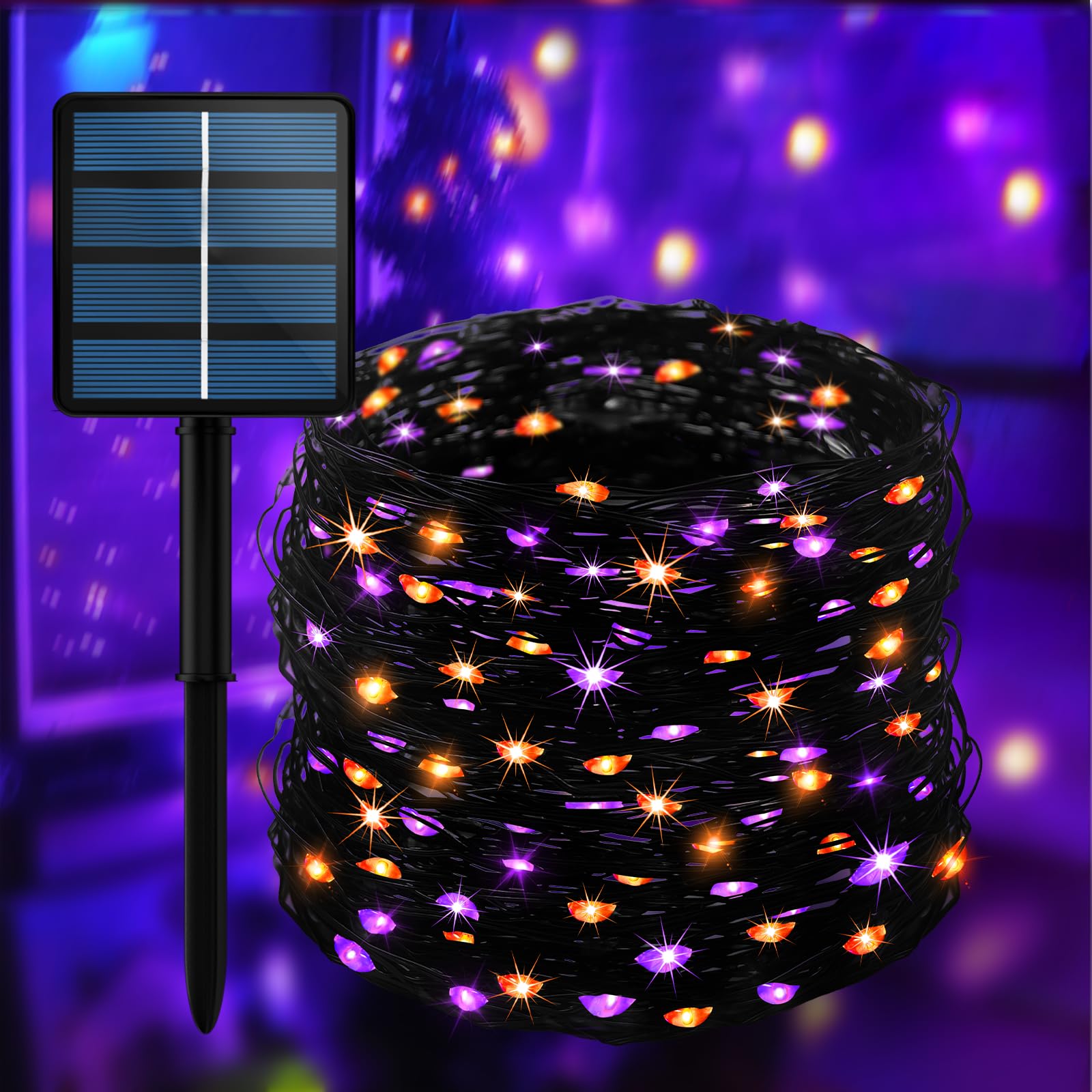 Photo 1 of 200LED Solar Halloween Lights?78FT Orange& Purple String Lights?Solar Fairy Lights with 8 Modes? Halloween Lights Outdoor Waterproof for Bedroom Patio Garden Party Yard Decoration