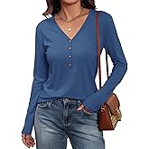 Meetrendi Womens Long Sleeve V Neck T Shirts 2025 Fall Tops Casual Loose Fit Henley Cute Trendy Tee