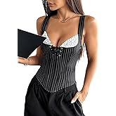 GIYKBX Wide Strap Stripe Lace-Up Corset Tops for Women Going Out Sleeveless Slim Fit Trendy Boned Bustier Bodyshaper Crop Top