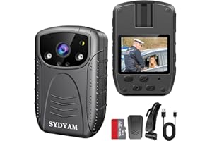 SYDYAM 2K HD 128GB Body Cameras, 12H Recording Waterproof Night Vision Max 512 GB Supported, Body Cam for Police Hiking Meeting Law Enforcement Security Guard
