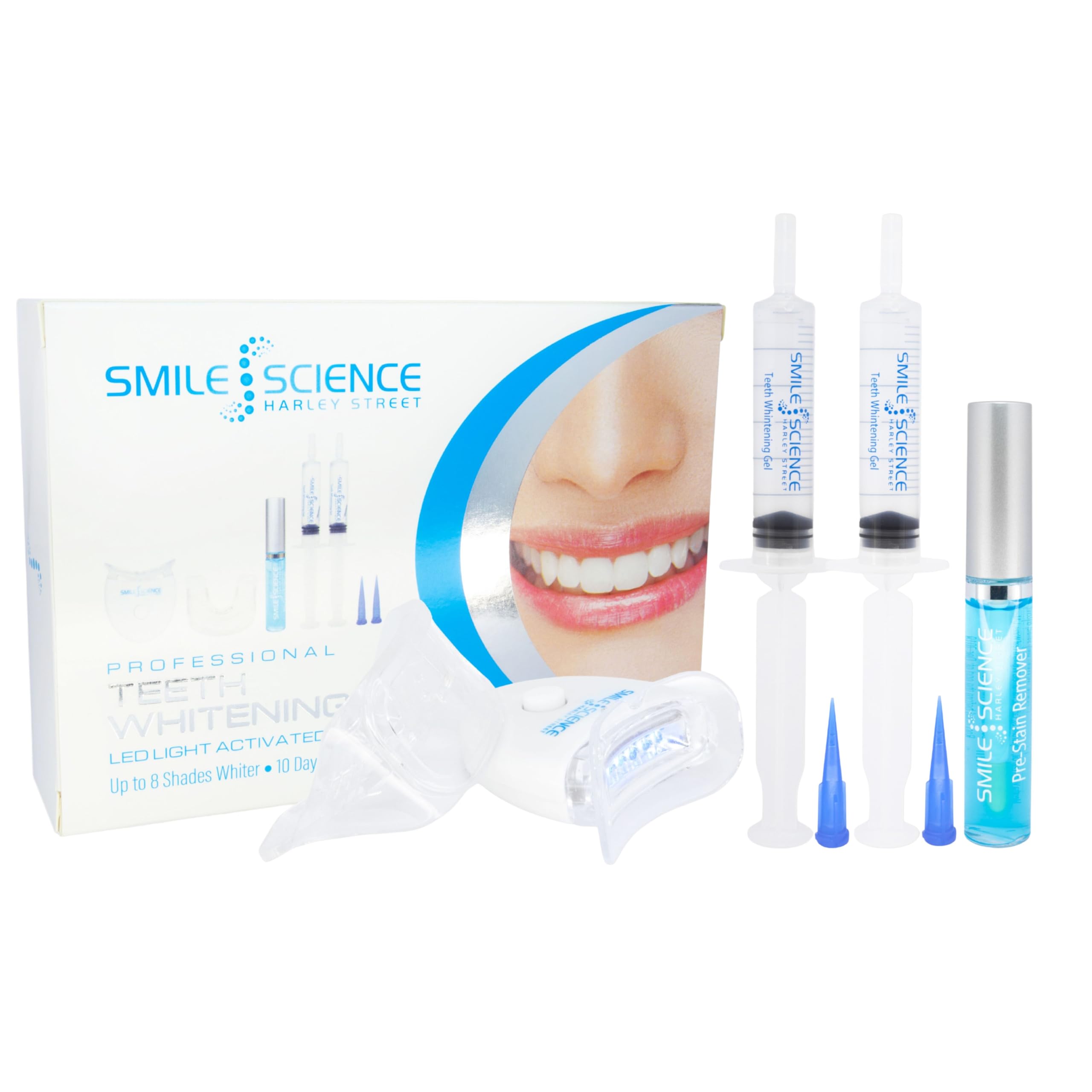 Smile Science Harley Street - Professional Teeth Whitening Kit - Includes Two-Part Intensive Stain Removal - Upto 8 Shades Whiter - for Sensitive Teeth - Rapid Results - 100% Enamel Safe - Vegan