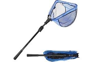 SAN LIKE SANLIKE Fishing Net Folding Landing Net with Extra Long Telescoping Pole Handle, 37-98.4inch Rubber Coated Fishing Net for Easy Catch Release, Fish Net for Kids and Adults, 98.4"/ 71"/ 50.4"/ 43"/ 37"