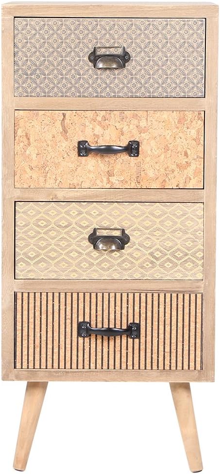 Viva Home Wooden Storage Cabinet Purely Handmade Stable With Legs And 4 Drawers, 13.58" L x 11.81" W x 30.12" H, Brown