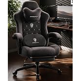 Dowinx Gaming Chair with Heated Massage Lumbar Support,Big and Tall Fabric Gaming Chairs for Adults with Footrest, Ergonomic Computer Game Chair with Poket Spring Cushions, 350lbs, Black