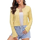 FAIRY SEASON Women's Cropped Cardigan Sweater Bell Long Sleeve Lightweight Crochet Button Down Knit Bolero Shrugs for Dresses
