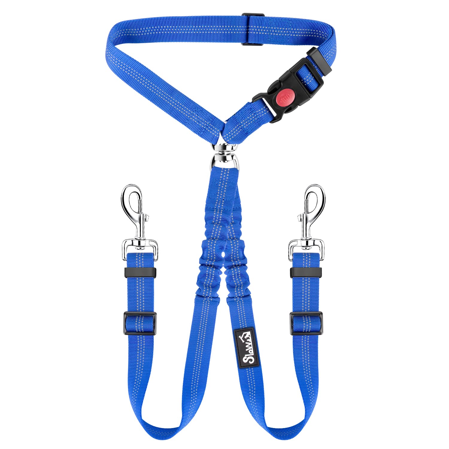 SlowTon Double Dog Seat Belt, Adjustable Headrest Dog Car Harness with Anti-shock Elastic Bungee Buffer, 2-in-1 Pet Cars Safety Seatbelt Restraint and Dog Leash Lead for Travel Walking Daily Use
