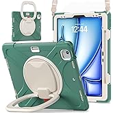 SCSVPN Case for iPad Air 13 inch M3/ M2 (2025/2024) & iPad Pro 12.9 Case 6th/5th/4th/3rd Generation 2022 2021 2020 2018, Protective Cover with Pencil Holder-Stand-Handle-Shoulder Strap, Emerald Green