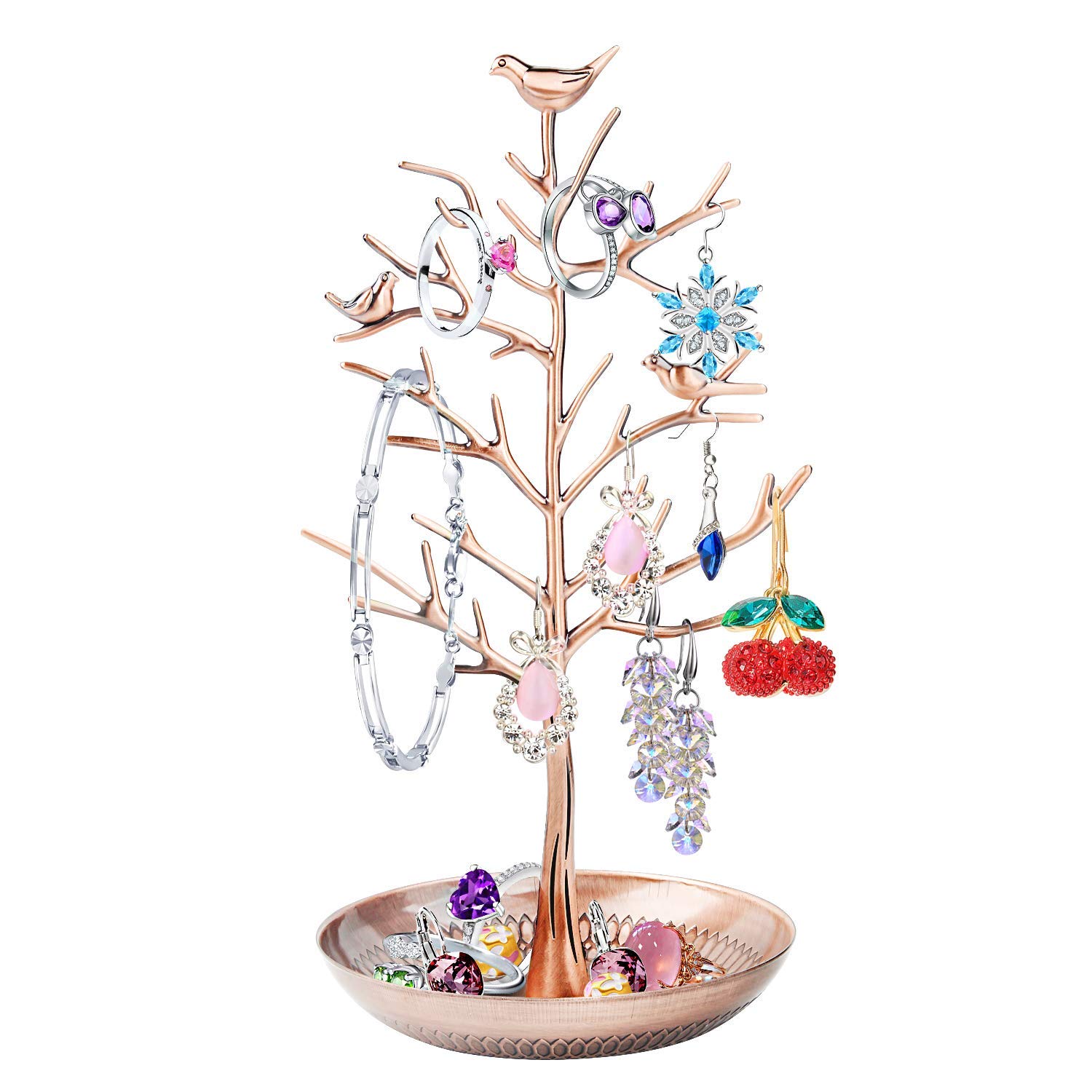 Discoball Jewellery Stand, Jewellery Tree Jewellery Organiser Stand Earring Holder Rose Gold Birds Tree Earring Stand Necklace Bracelets Jewelry Holders Hanging Organiser Rack Tower(Rose Gold)