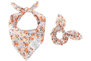 E-Clover Dog Bandanas & Matching Scrunchie Set Girl Cute Flower Dog Scarf Bibs Pet Bandana with Bow Tie for Small Dogs Puppy Owner Spring