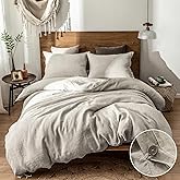 Simple&Opulence 100% Linen Duvet Cover Set, 3 Pieces Belgian Flax Breathable Bedding, 1 Comforter Cover+2 Pillowshams with Coconut Button Closure(King,Linen)