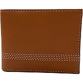 RIVET & BURR Genuine Leather Men’s Bifold Wallet – RFID Blocking Wallet – Single Color Contrast Stitch – Gift Set with Keychain, Vanity Tray & Gift Box (Tan)