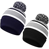 Shihanee Striped Beanie with Pom for Men and Women Soft Acrylic Knit Cuffed Warm Beanie Cap Winter Hat Outdoor Multicolor