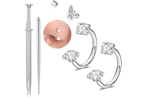 Longita 20g Nose Rings Hoop L Shape Nose Studs Stainless Steel Nose Screw Bone Flat Top Diamond Opal Heart High Nostril Piercing Jewelry Silver Rose Gold Black Pack for Women Men