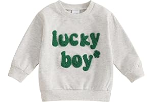 DNOMAID YZARC Toddler Baby Boy St Patricks Day Outfit Clover Letter Embroidery Sweatshirt Long Sleeve Shirts Pullover Tops